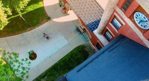 View looking down onto Durham's campus from a rooftop